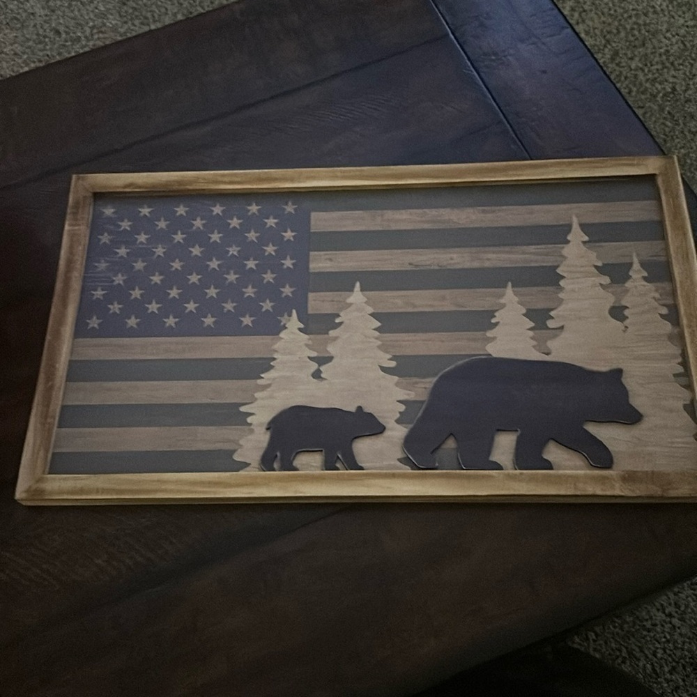 NWT Open Road Bass Pro Bear Americana wall art